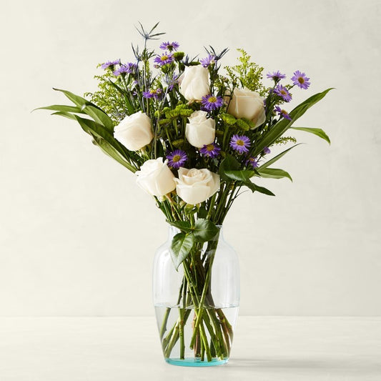 White roses and purple asters