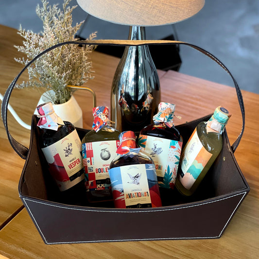5 Large Bottled Cocktails Gift Leather Basket
