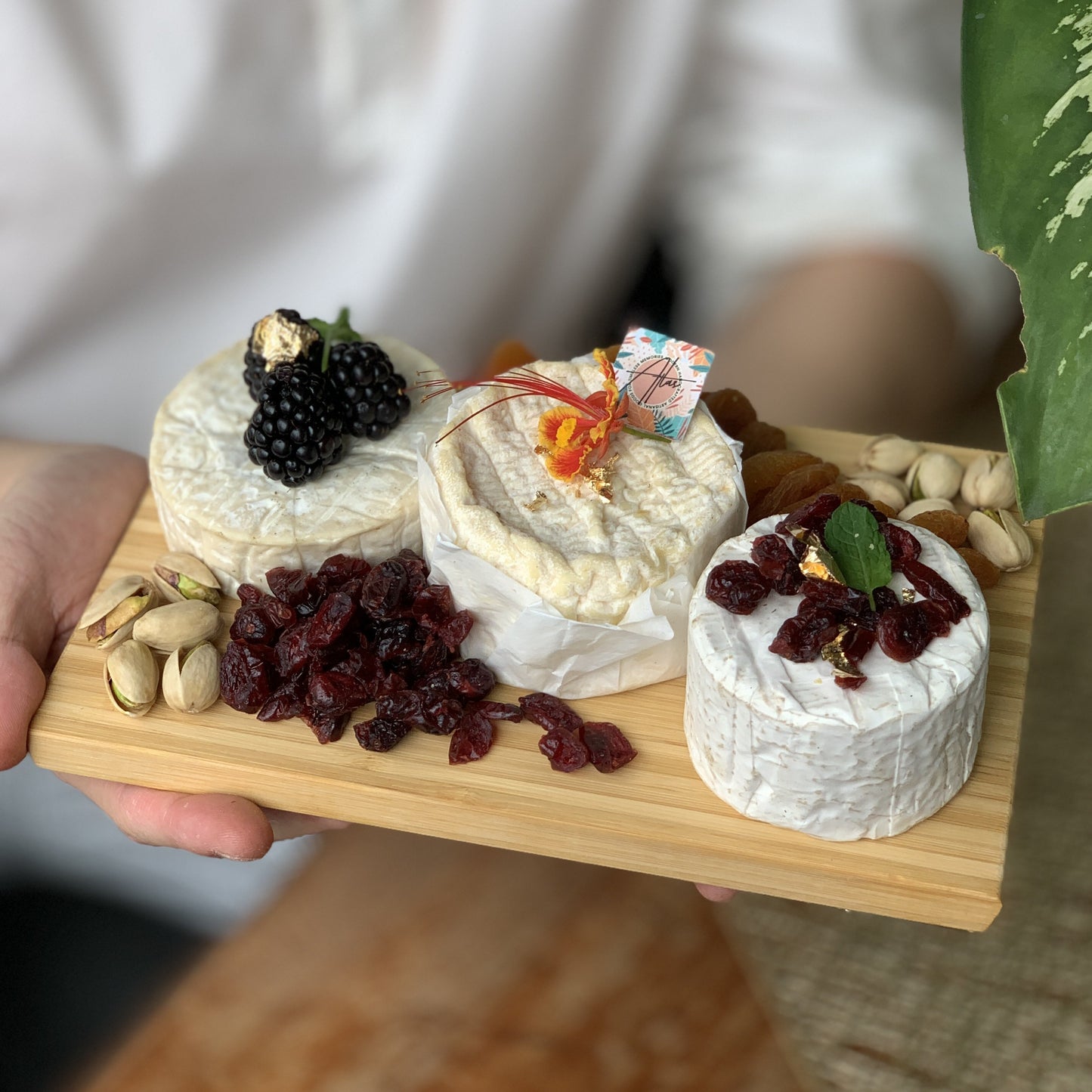 3 Cheese Wheels Bamboo Platter