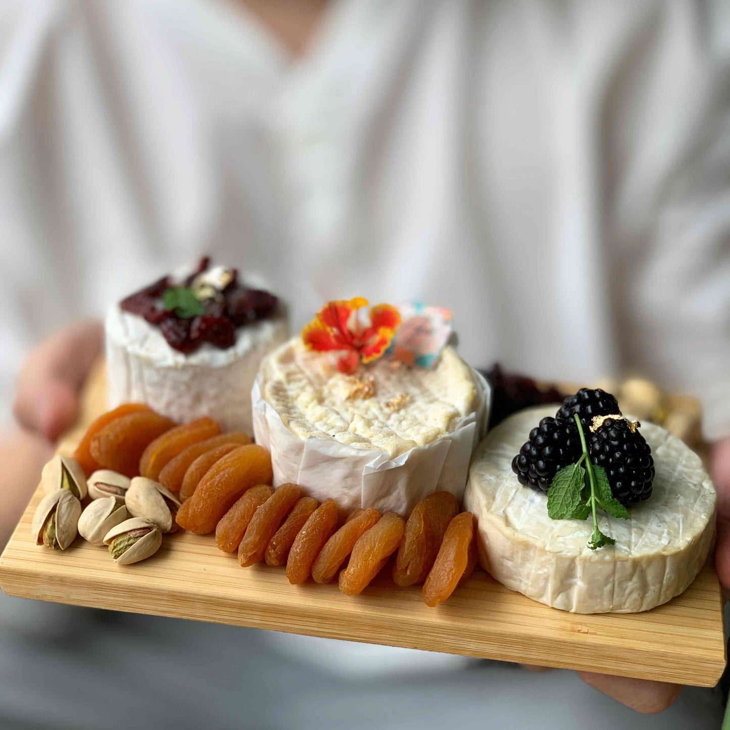 3 Cheese Wheels Bamboo Platter