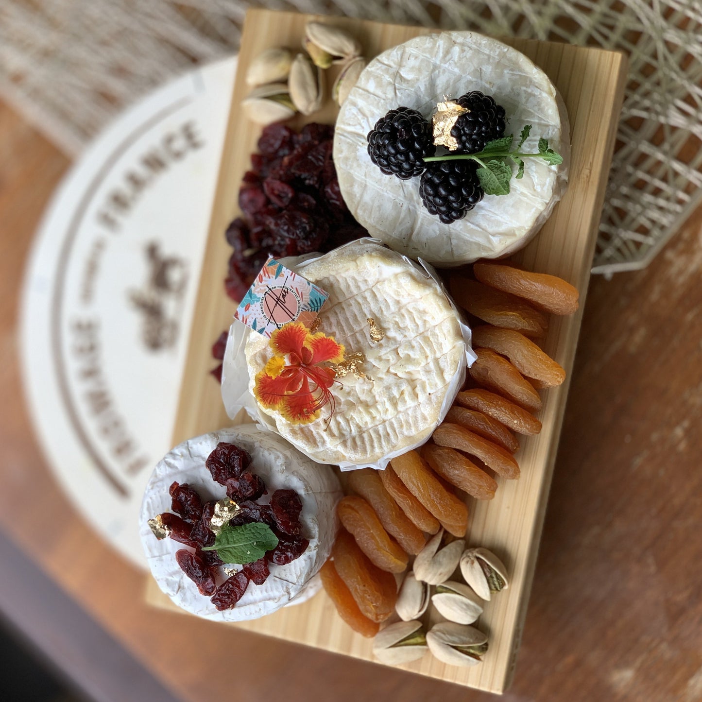 3 Cheese Wheels Bamboo Platter