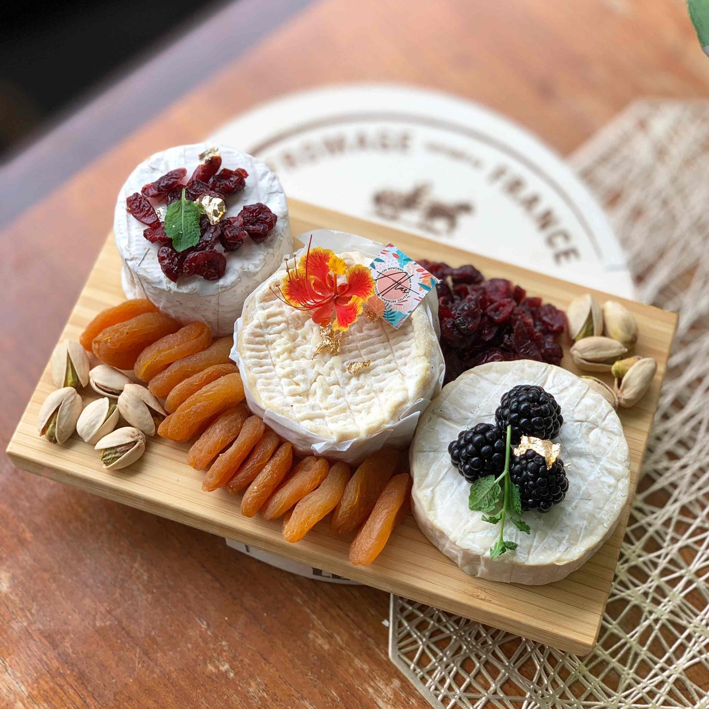 3 Cheese Wheels Bamboo Platter