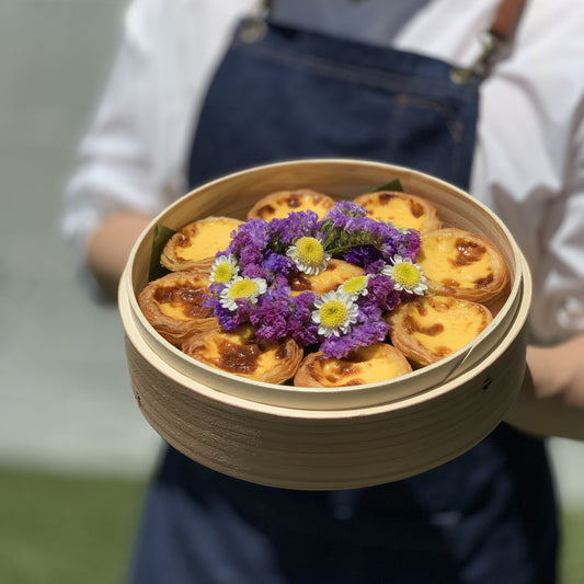 Portuguese Egg Tarts Round Bamboo Basket