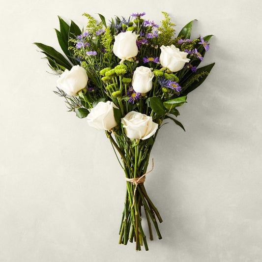 White roses and purple asters