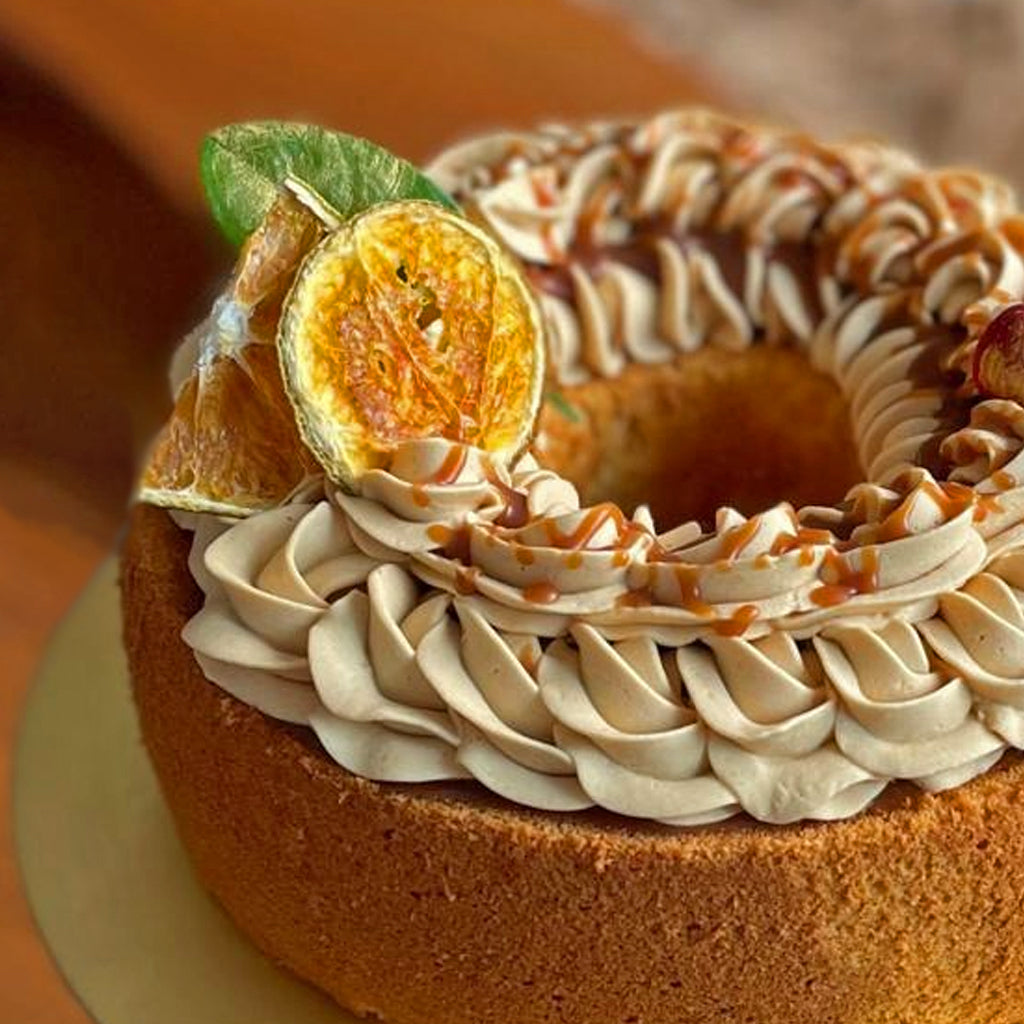 Butterscotch Caramel Almond Angel Food Cake