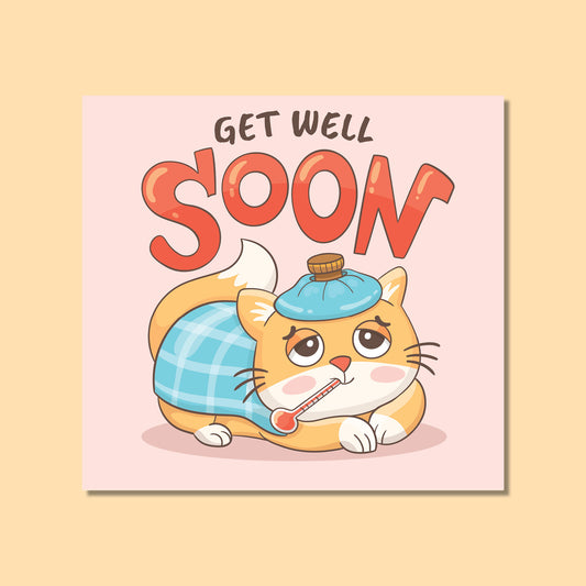 Get Well Soon - Cat Illustration